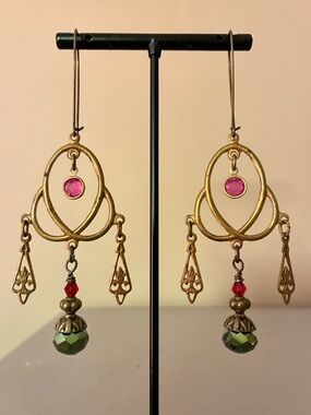Art Nouveau Style Antique Gold Dangle Earrings Artisan